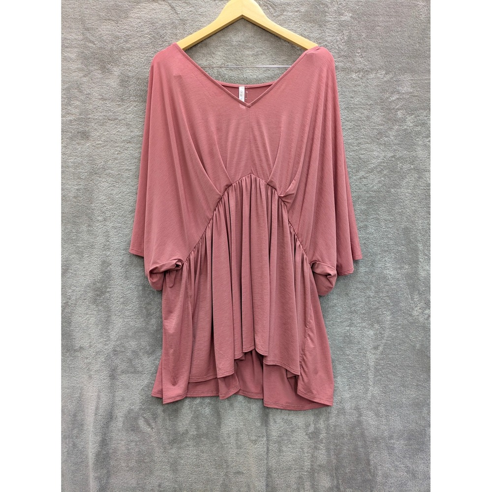 Boho Tunic Top Women 3X Mauve Pink Dolman Sleeve V-Neck Empire Waist Flowy